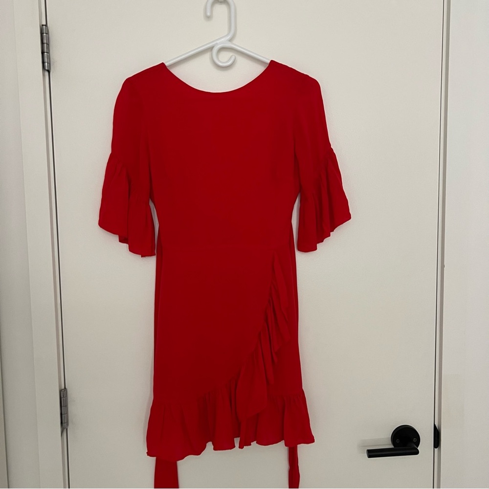 LPA - Silk Red Ruffle Sleeve Dress
